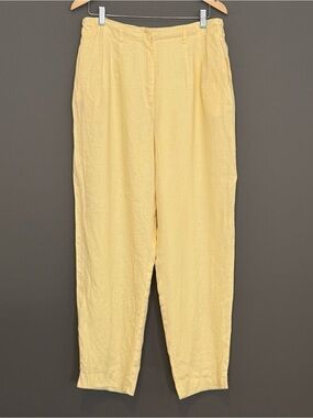 vtg 90s JSong Collection Butter Yellow Linen Tapered Ankle Pants 14 Minimalist